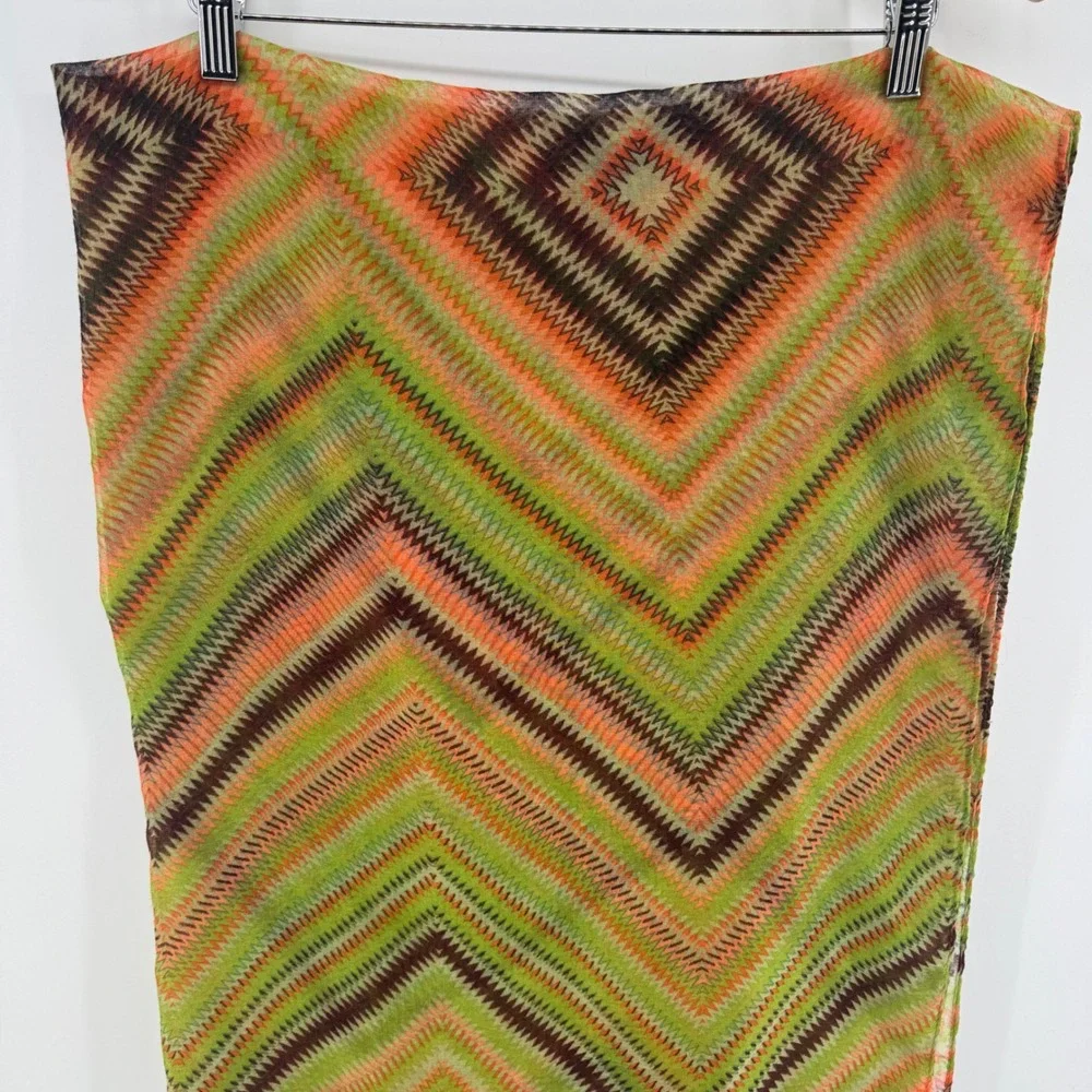Oversized Boho Scarf Shawl Wrap Green Orange Geometric Chevron Tassel Fringe